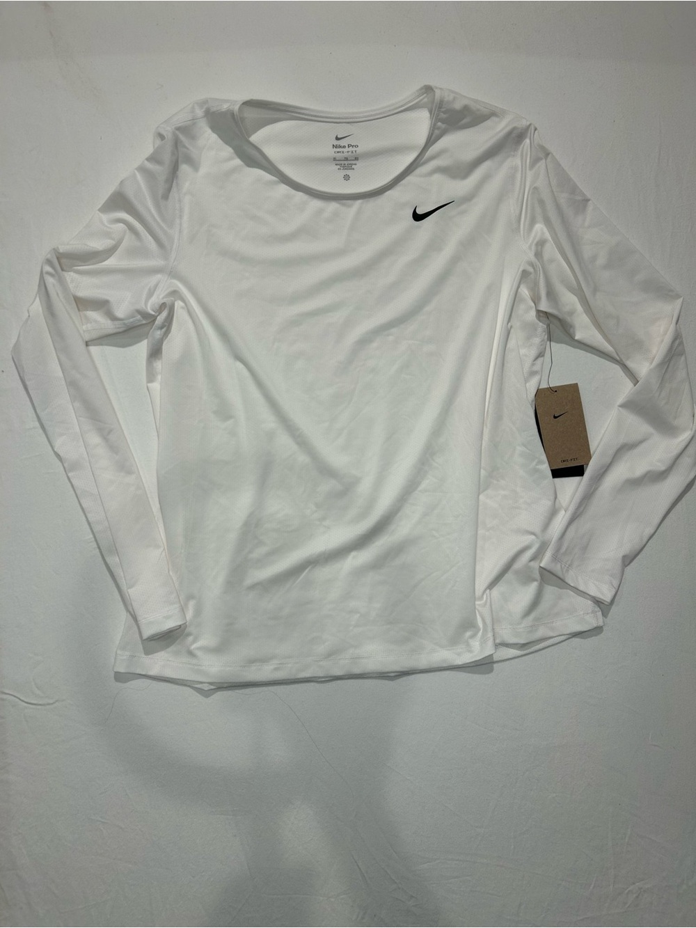 Nike Pro White Long-Sleeve Performance Top with Black Swoosh